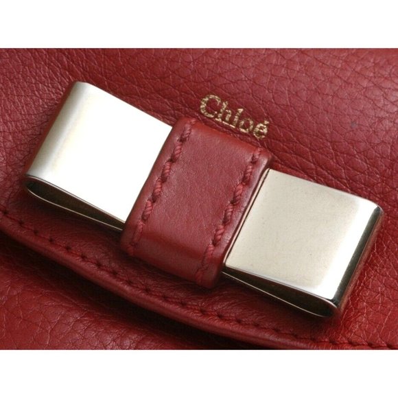 Chloe Ribbon Genuine Leather Trifold Wallet Red - Picture 3 of 11